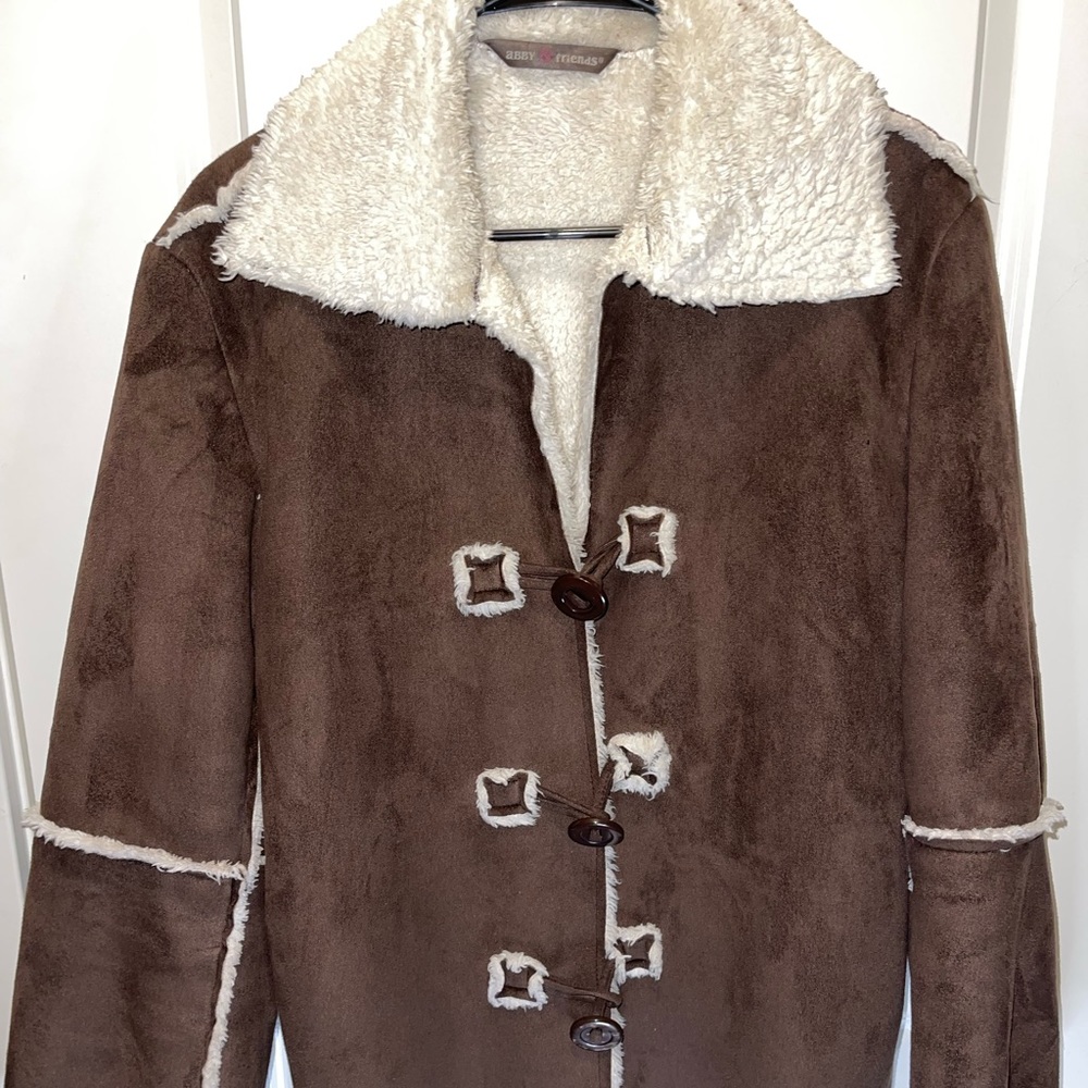 Brown faux suede and fur coat size L